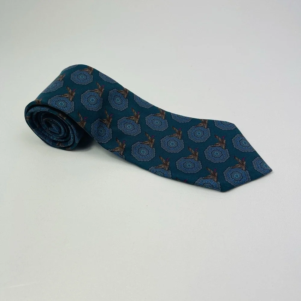 Vintage‎ Resilio Duck Season Geometric Mens Tie Dark Teal Burgundy